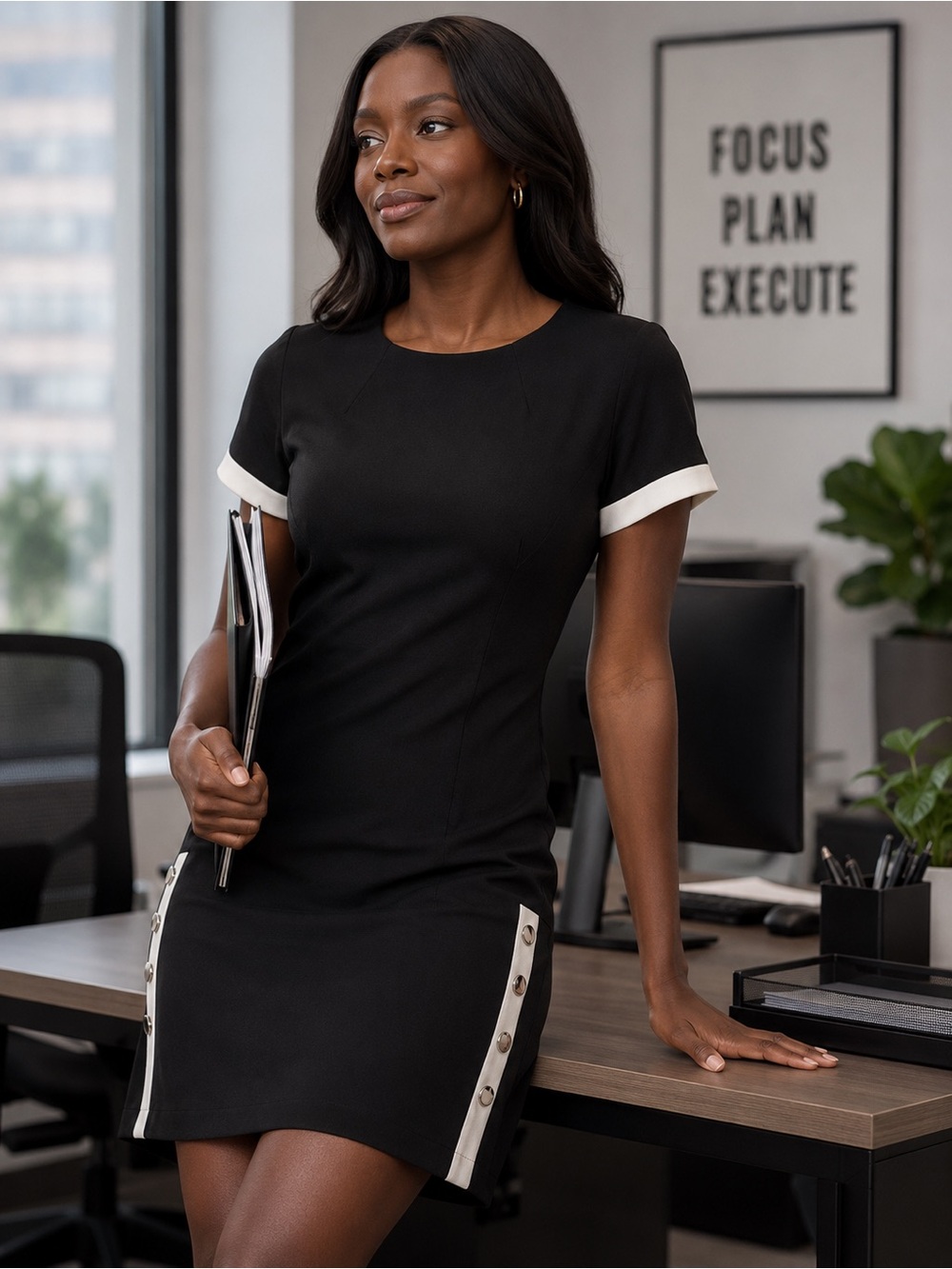 Tommy Hilfiger Black Shift Dress with White Trim